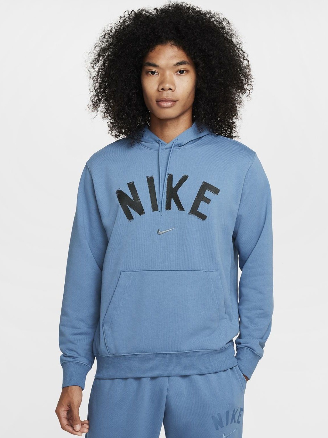 

Nike Men Dri-FIT Swoosh Brand Logo Printed Cotton Hooded Sporty Jacket, Blue