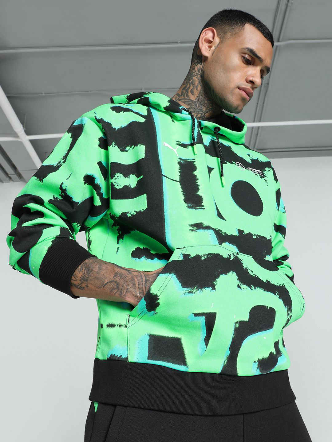 

PUMA Motorsport Men Abstract Printed Hooded Cotton Sweatshirt, Black