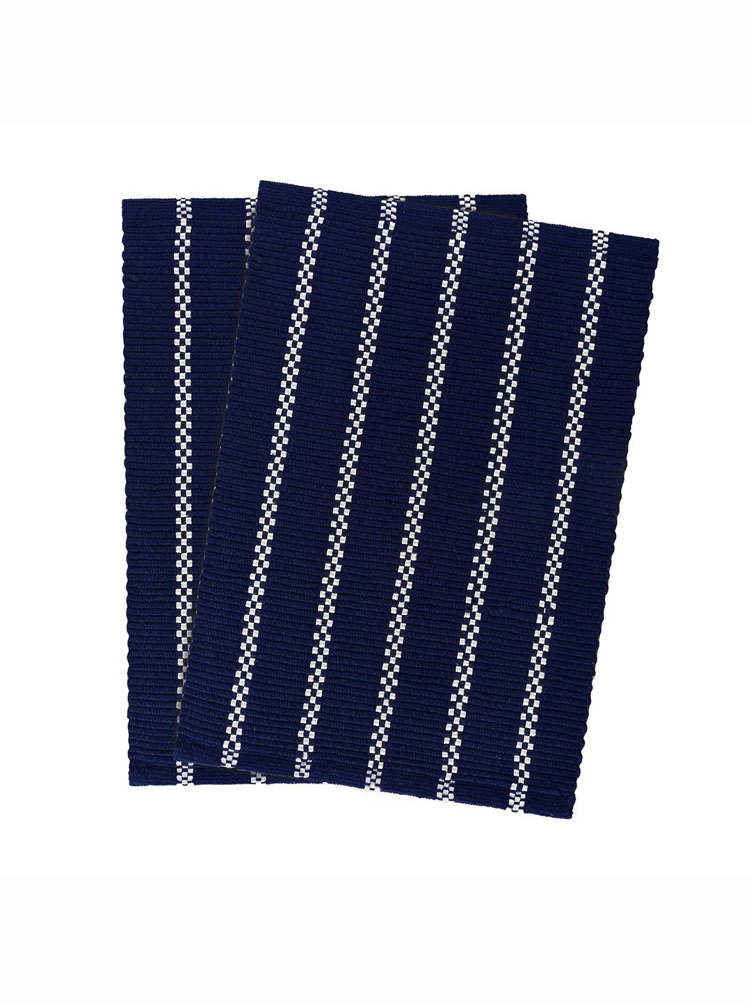 

Kuber Industries Dark Blue & White 2 Pieces Striped Cotton Anti-Skid Door Mats