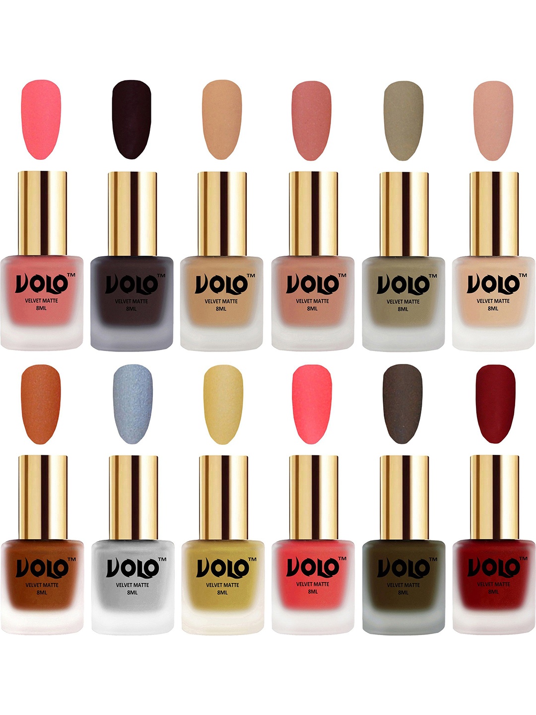 

VOLO Set Of 12 Velvet Matte Nail Polish - 8 ml Each, Red