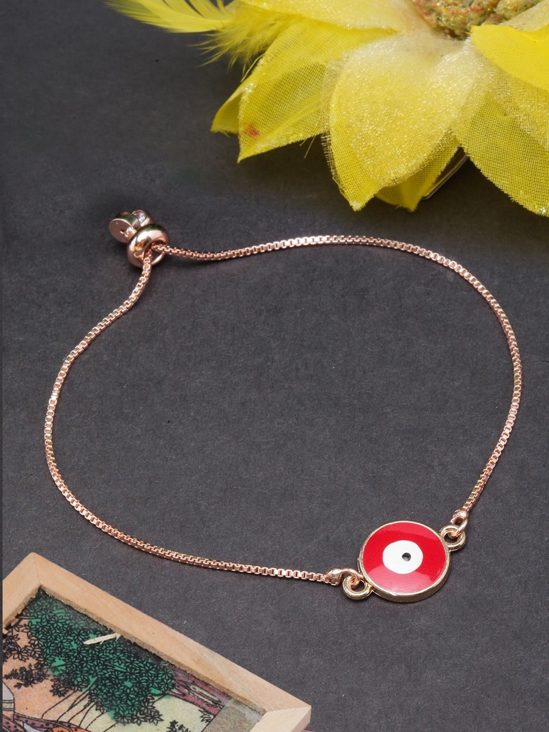 

KPOP Rose Gold-Plated Artificial Stones Studded Enamelled Charm Bracelet