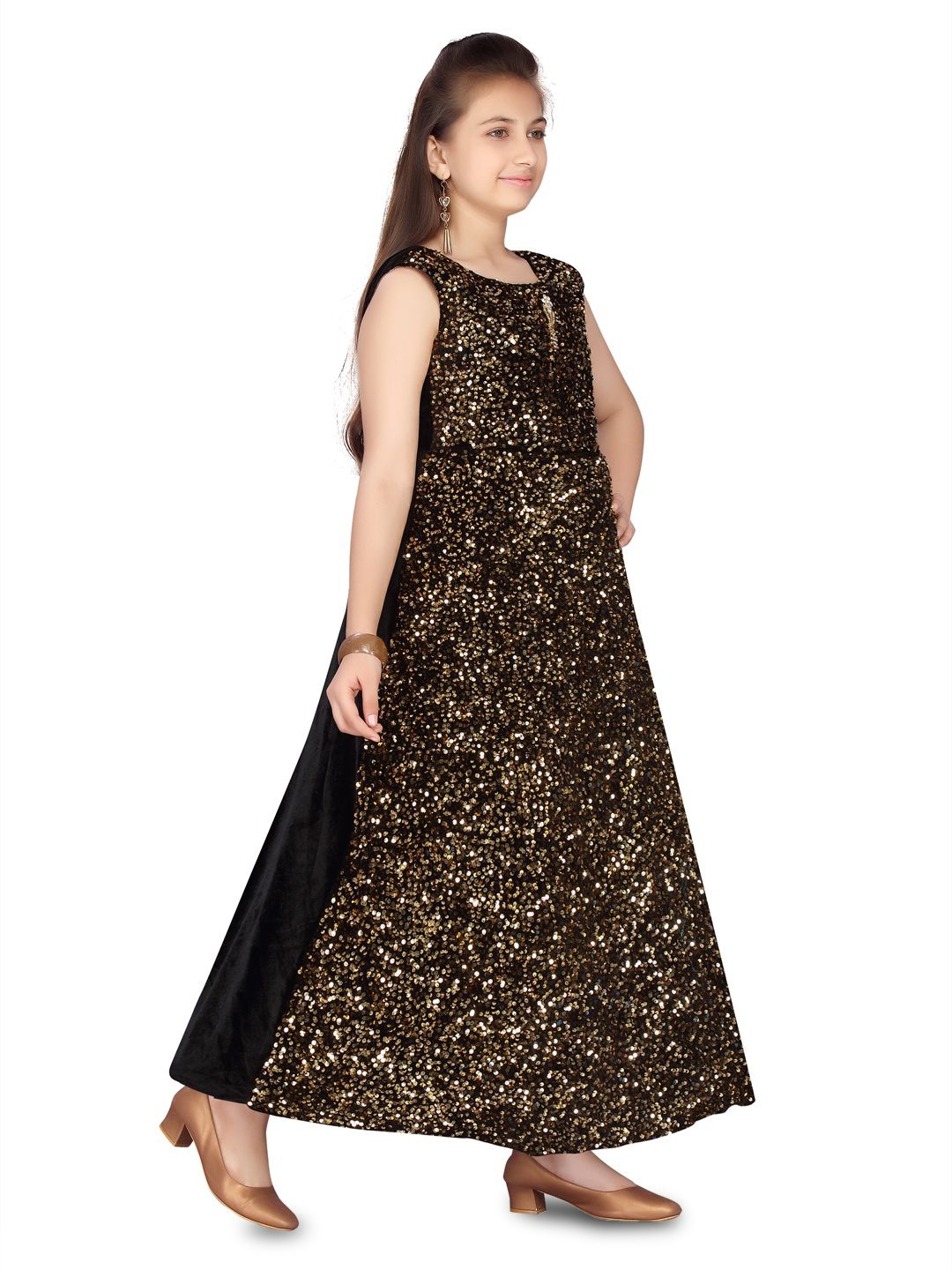 

BAESD Girld Print Velvet Maxi Dress, Gold