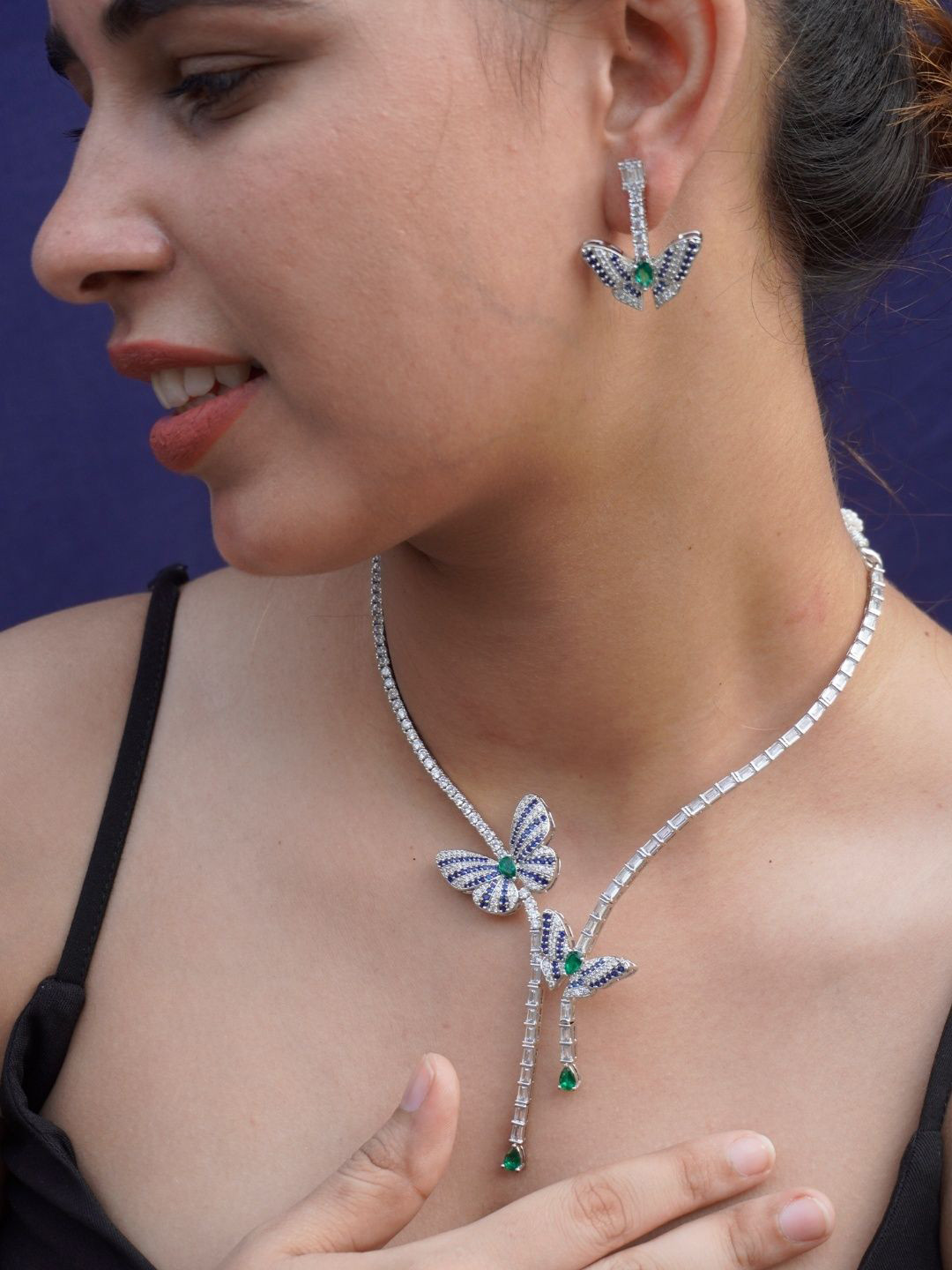 

Niscka Silver-Plated American Diamond Stone Studded Jewellery Set