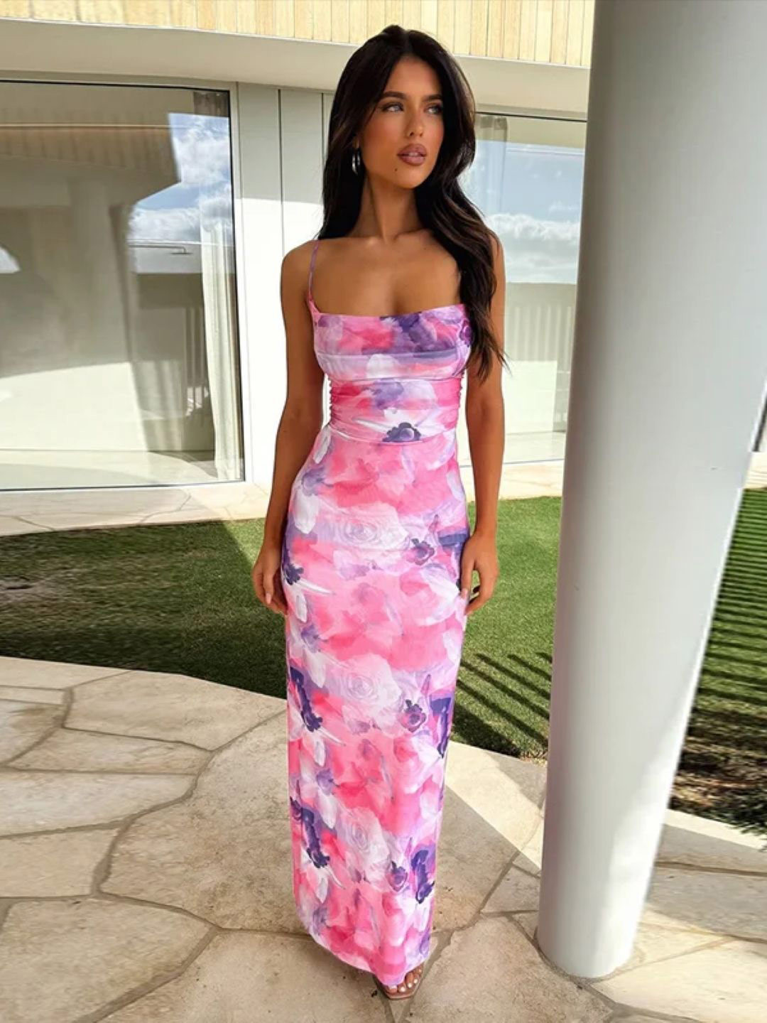 

StyleCast Floral Printed Shoulder Straps Maxi Dress, Pink