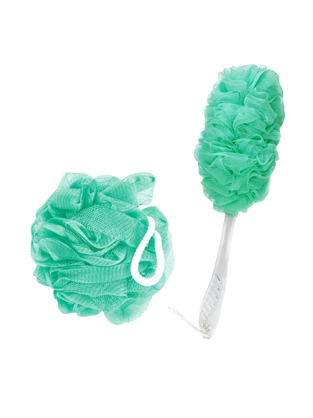 

CareDone Set Of 2 Soft Round Loofah With Long Loofah Handle, Green