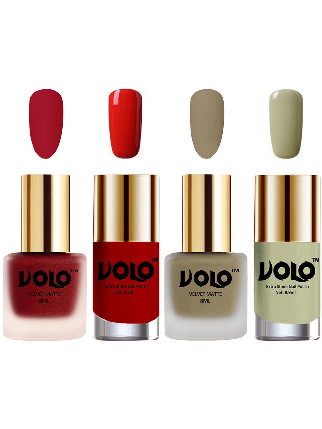 

VOLO Set Of 4 Velvet Matte & Extra Shine Nail Polish-8 ml & 9.9 ml Each Shade 36-37-38-40, Nude