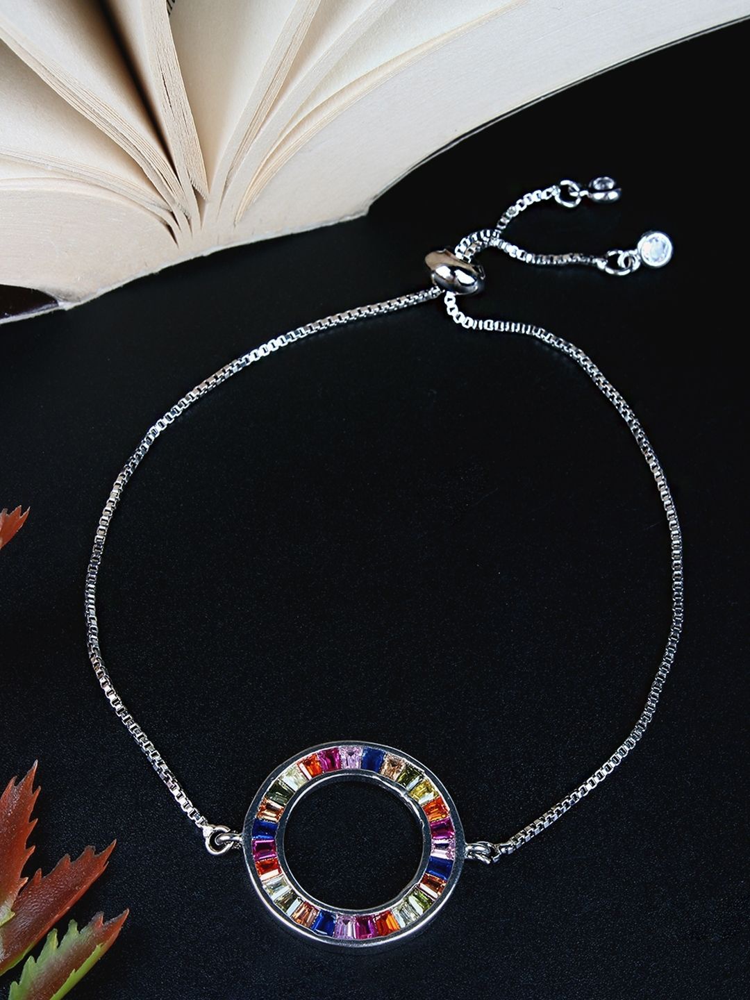 

KPOP Silver-Plated Cubic Zirconia Studded Charm Bracelet