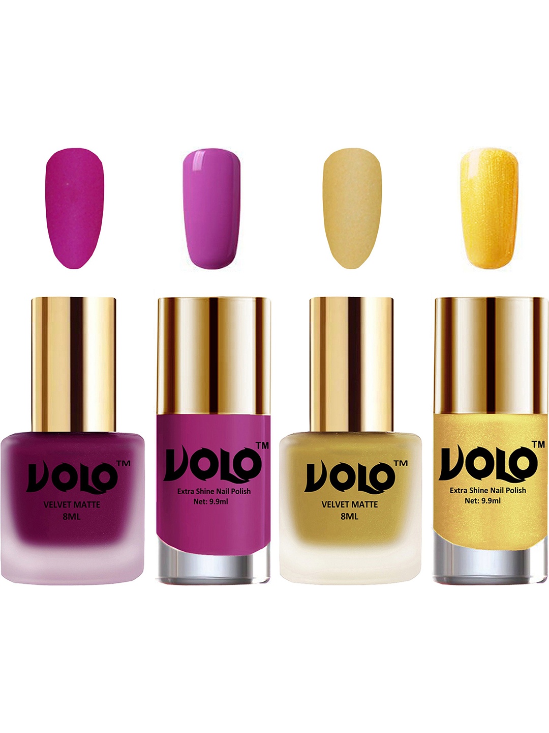 

VOLO Set Of 4 Velvet Matte & Extra Shine Nail Polish - 8 ml & 9.9 ml Each- 14- 32- 35- 59, Multi