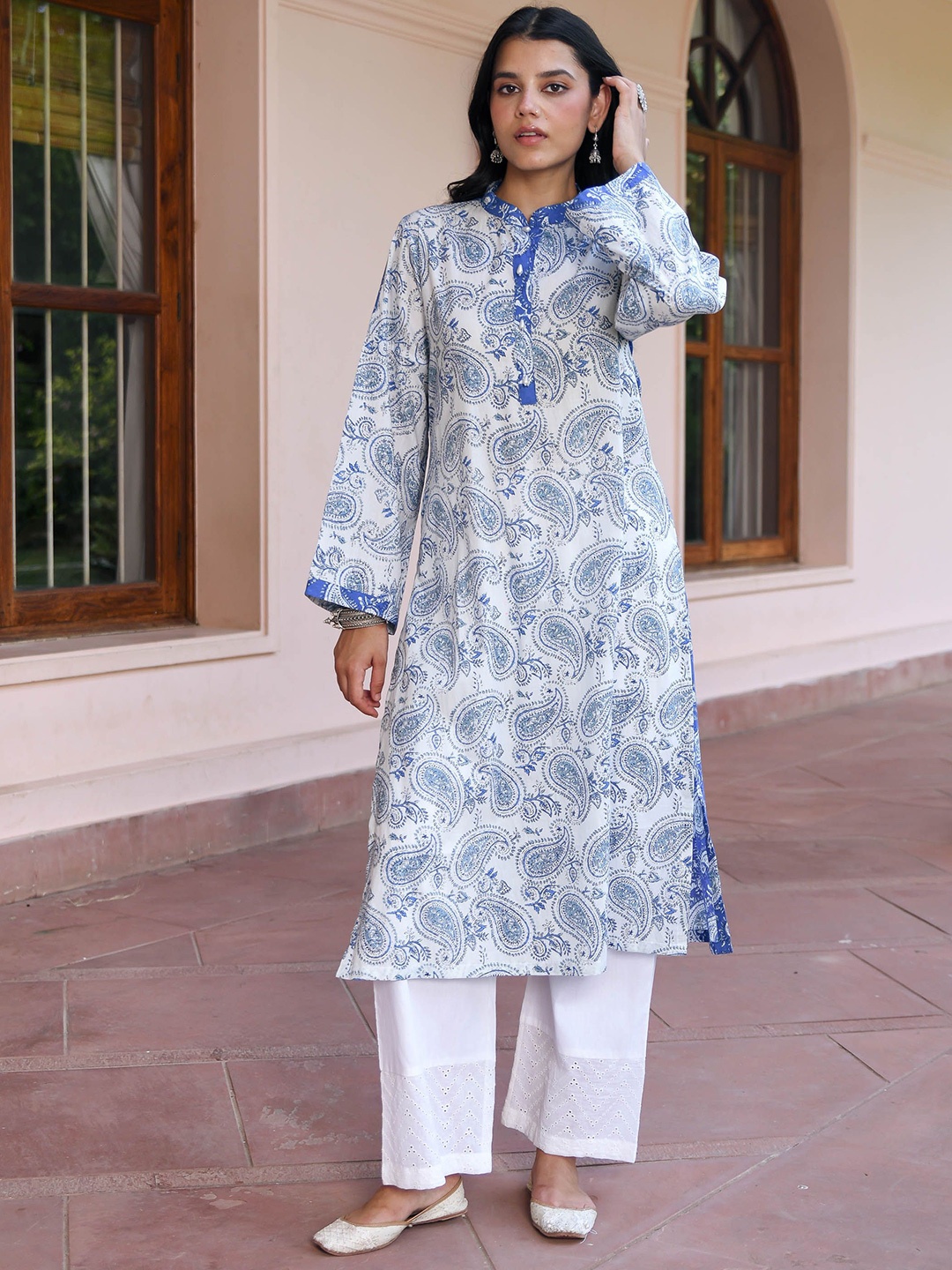

Bunaai Vanya Floral Printed Tunic With Trousers, White