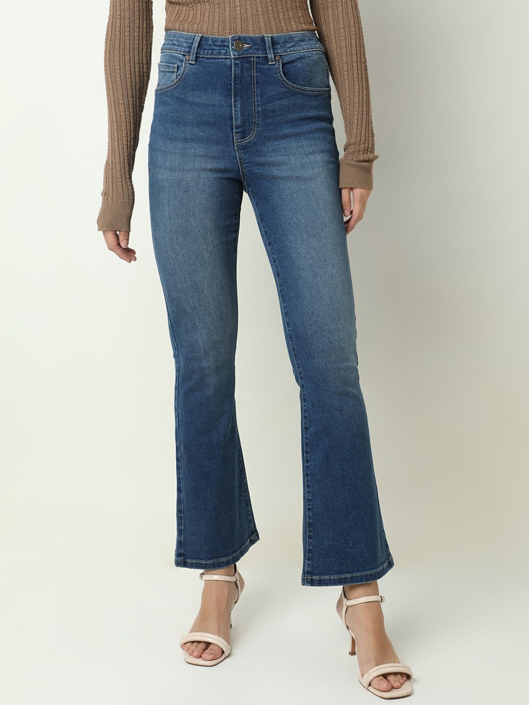 

Vero Moda Women High-Rise Light Fade Stretchable Bootcut Jeans, Blue