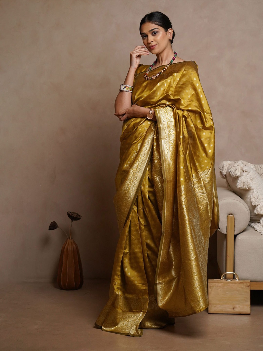 

Subham Woven Design Zari Banarasi Saree, Mustard