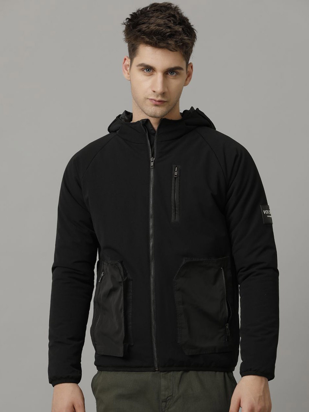 

Voi Jeans Men Cottton Shoulder Tabs Sporty Jacket, Black