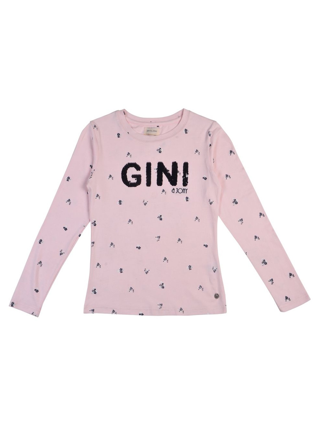 

Gini and Jony Girls Conversational Printed Embellished Round Neck Cotton T-Shirt, Pink