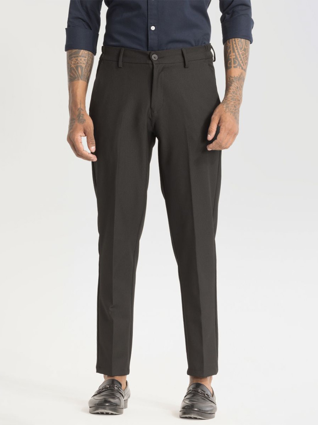 

Snitch Men Smart Slim Fit Trousers, Black