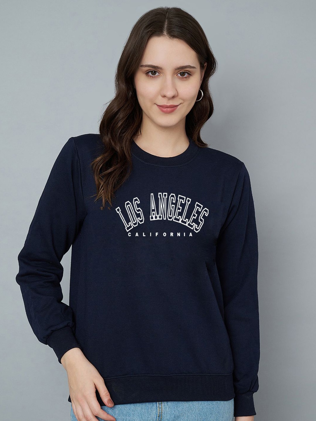 

Trend Level Women Typography Printed Fleece Ribbed Pullover Sweatshirt, Navy blue