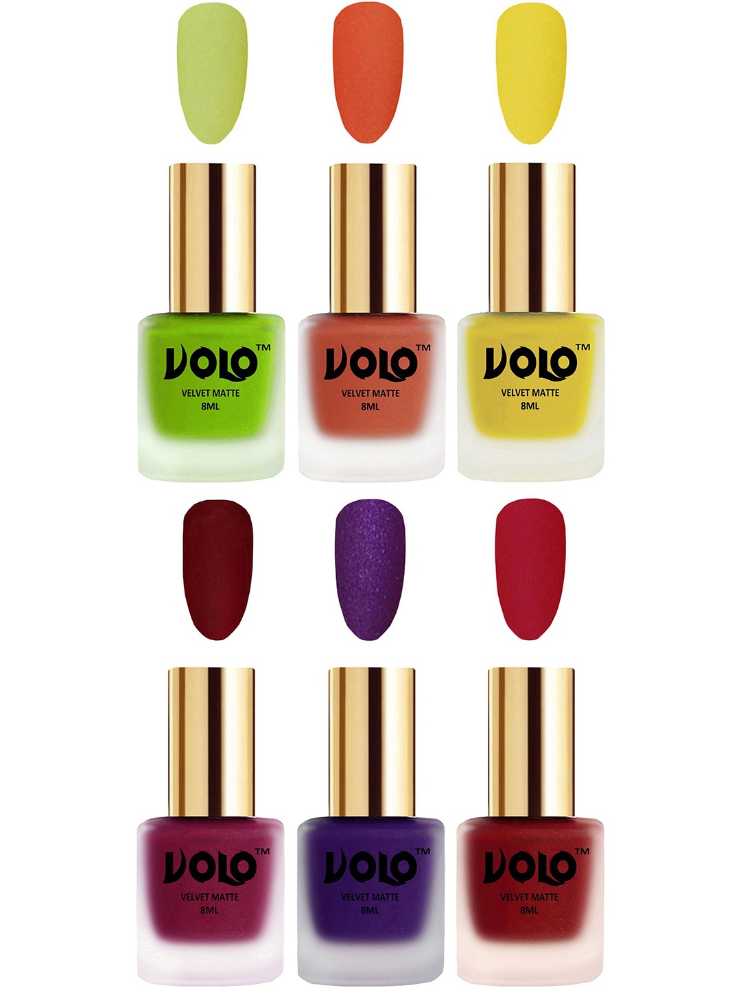 

VOLO Set Of 6 Velvet Matte Nail Polish - 8 ml Each - Metallic Dark Purple - Passion Red, Multi