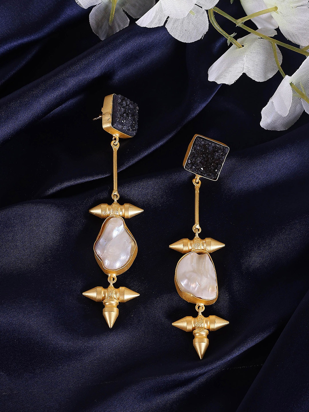 

ROYAL PITARAH Gold-Plated Contemporary Agate Drop Earrings