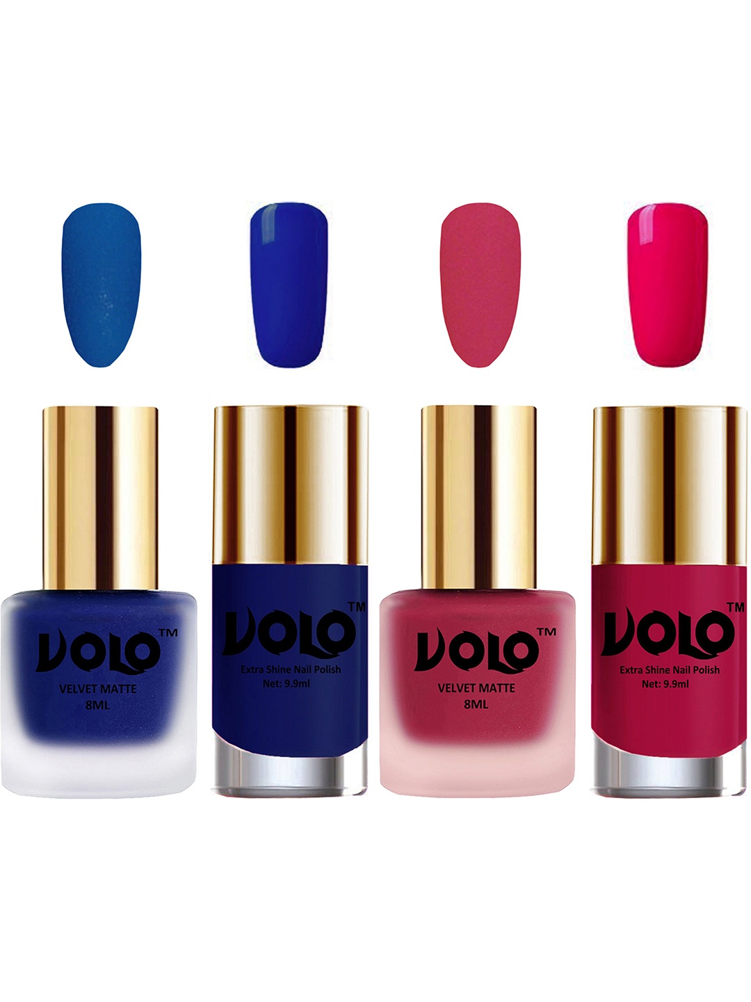 

VOLO Set Of 4 Velvet Matte & Extra Shine Nail Polish-8 ml & 9.9 ml Each Shade 19-43-66-53, Blue