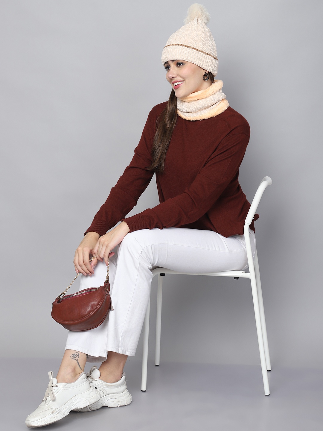 

ELLIS Women Beanie and Neck Cover, Cream