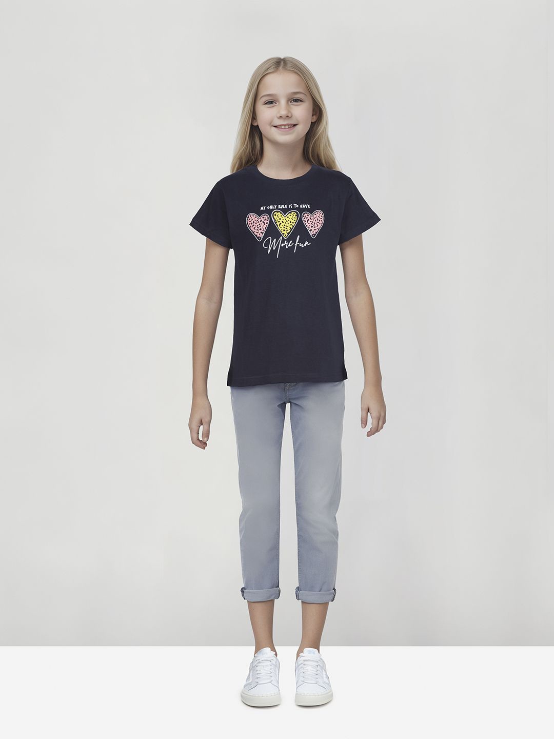 

Gini and Jony Girls Graphic Printed Round Neck Cotton T-Shirt, Navy blue