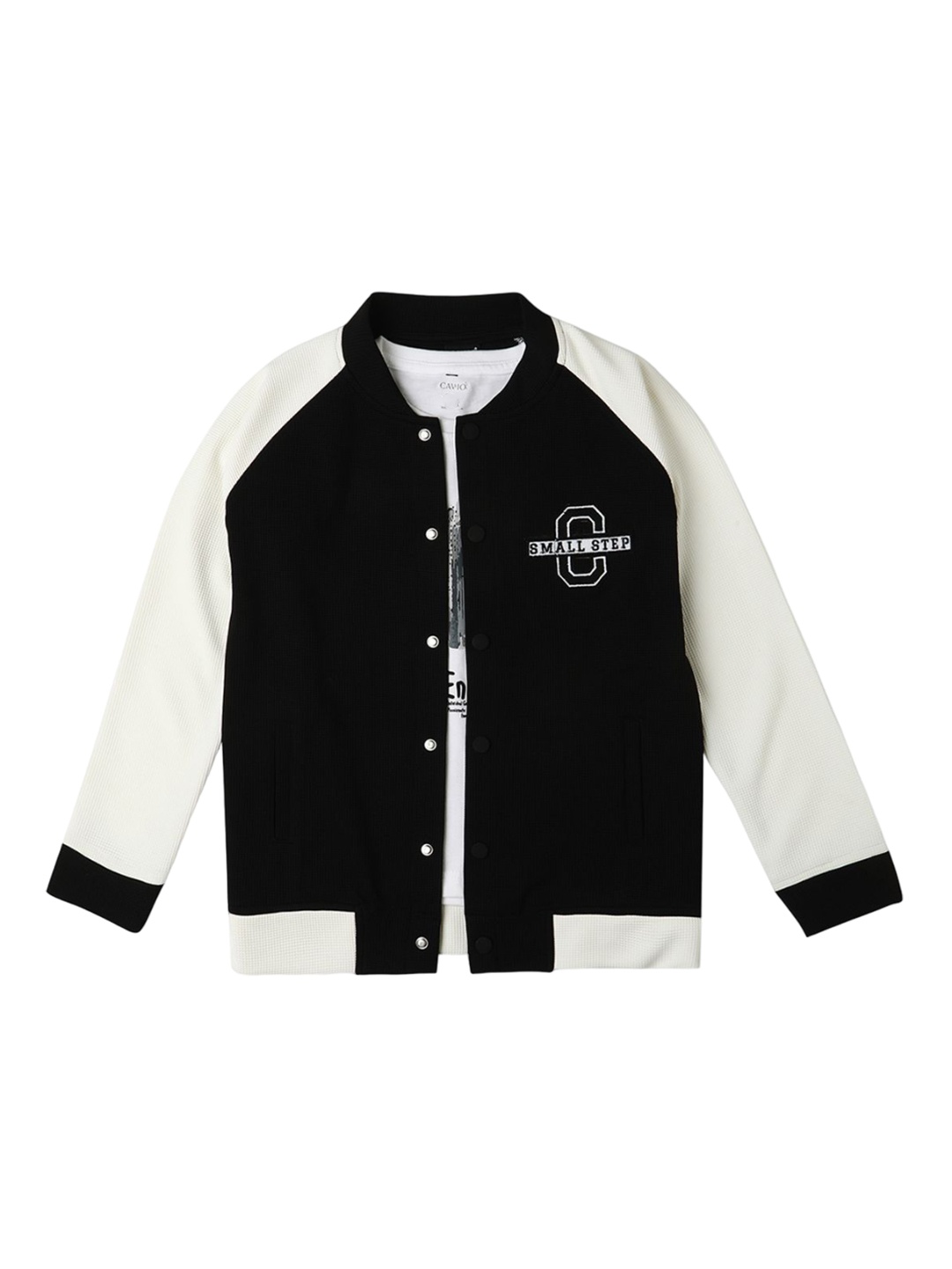 

CAVIO Boys Colourblocked Lightweight Jacket & T-Shirt, Black