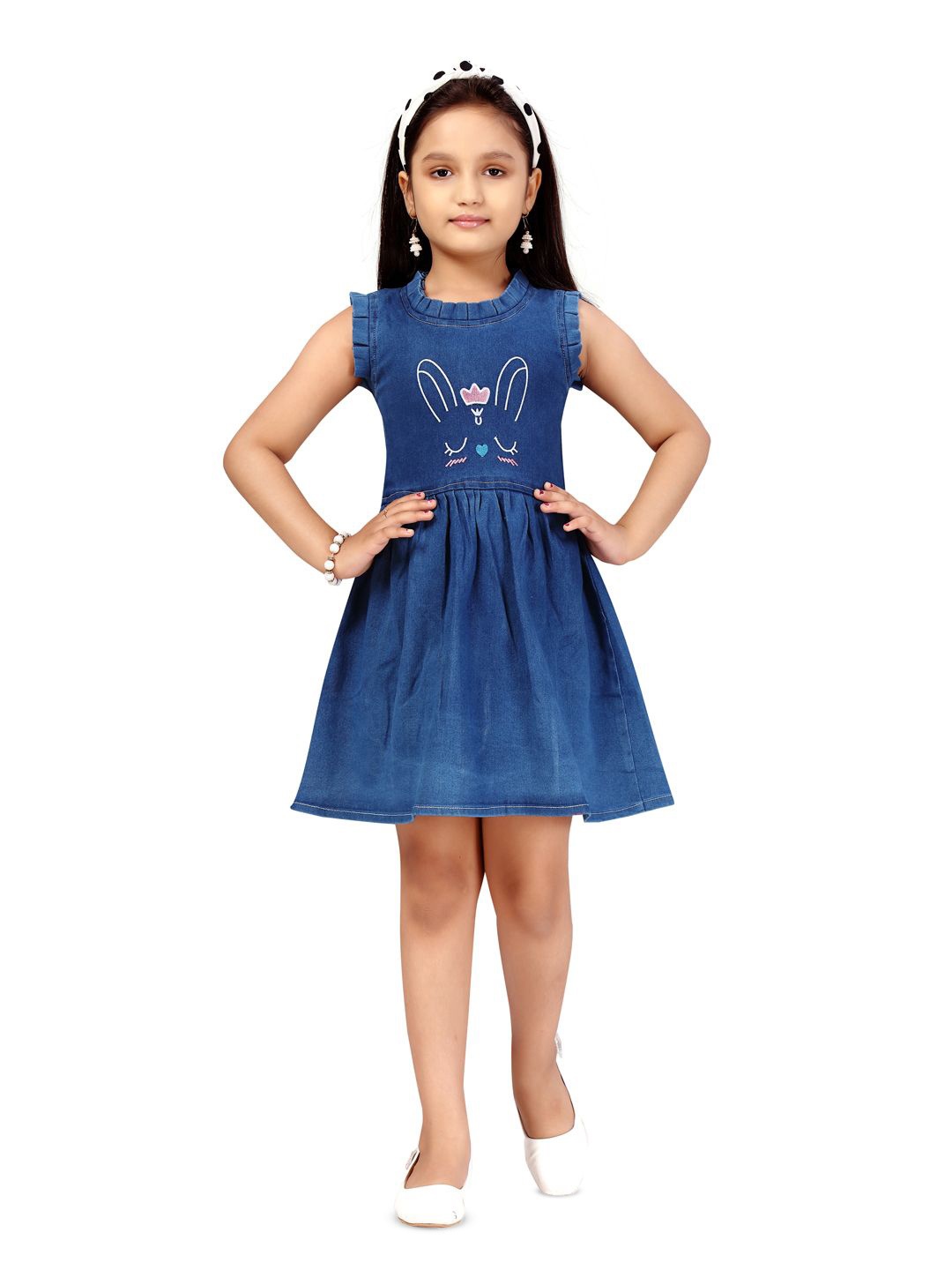 

BAESD Girls Solid Cotton Fit & Flare Above Knee Dress, Blue