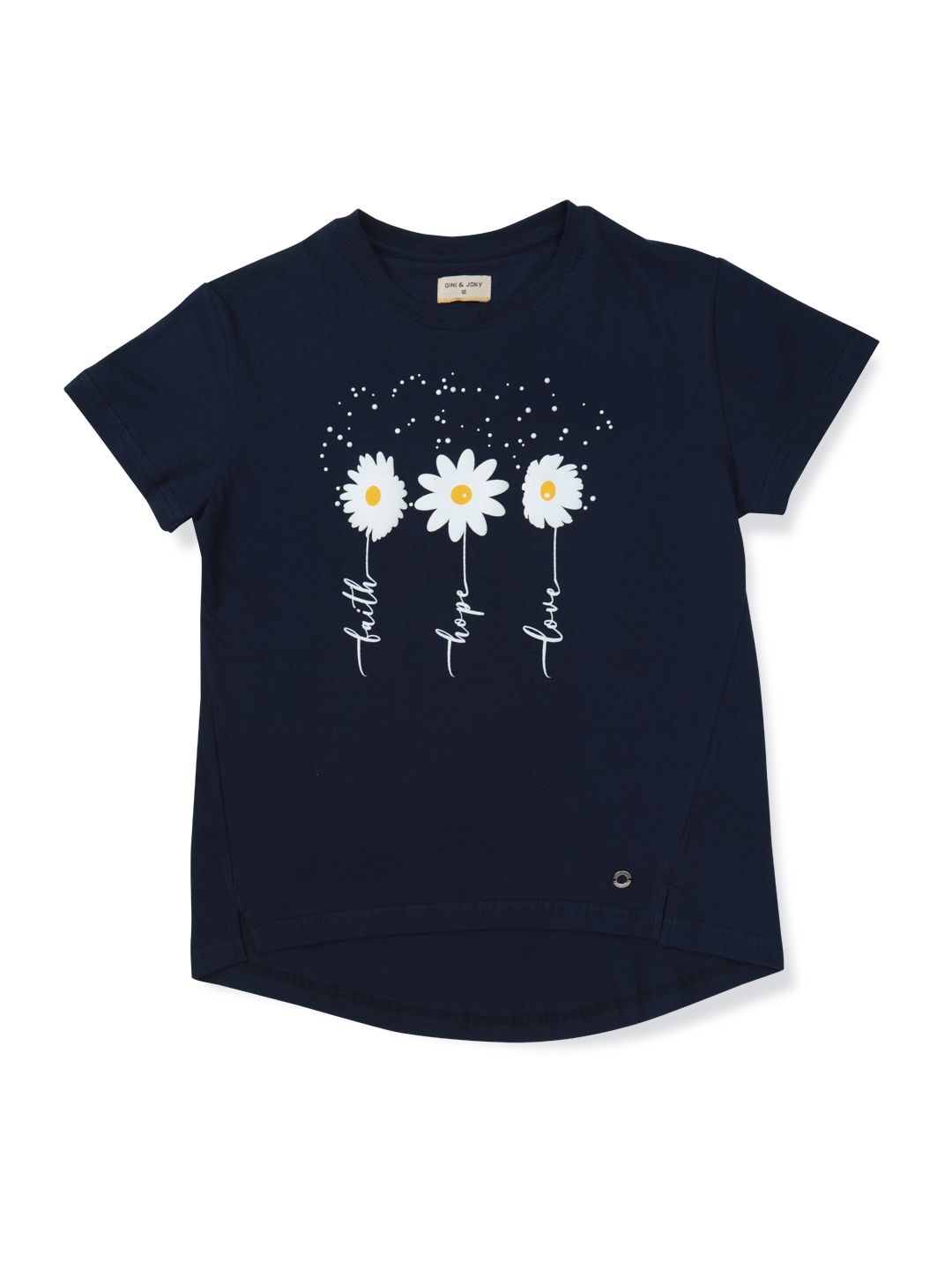 

Gini and Jony Girls Floral Printed Round Neck Cotton T-Shirts, Navy blue