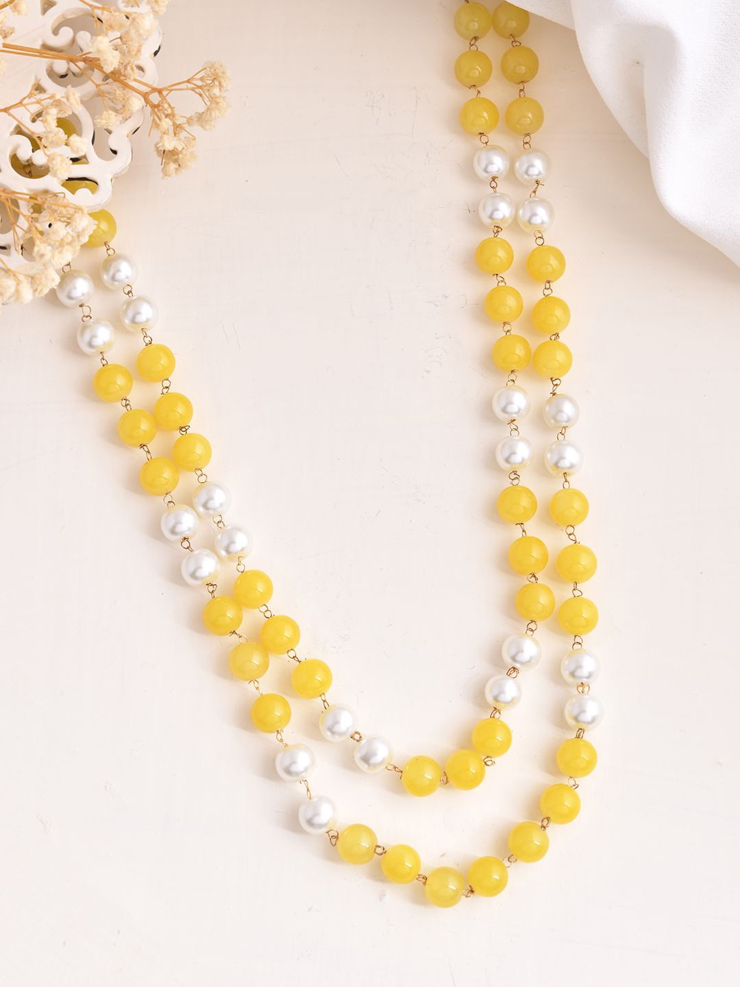 

Silvermerc Designs Silver-Plated Pearls Layered Statement Necklace, Yellow