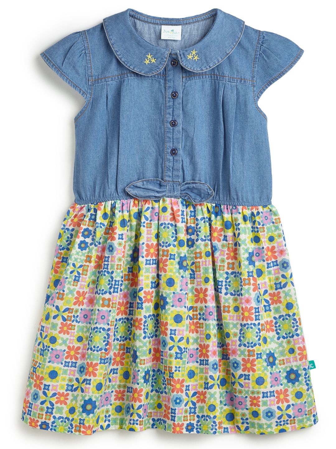 

JusCubs Girls Floral Print Peter Pan Collar Denim Fit & Flare Dress, Blue