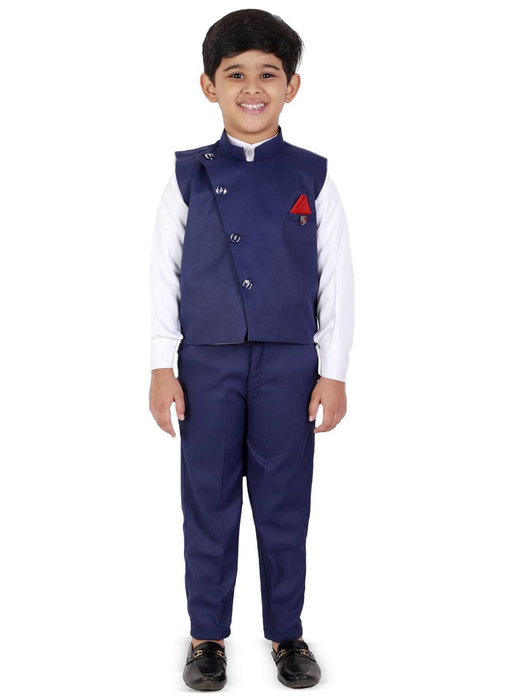 

BAESD Boys 3-Piece Single-Breasted Waistcoat Trouser Shirt Suit, Navy blue