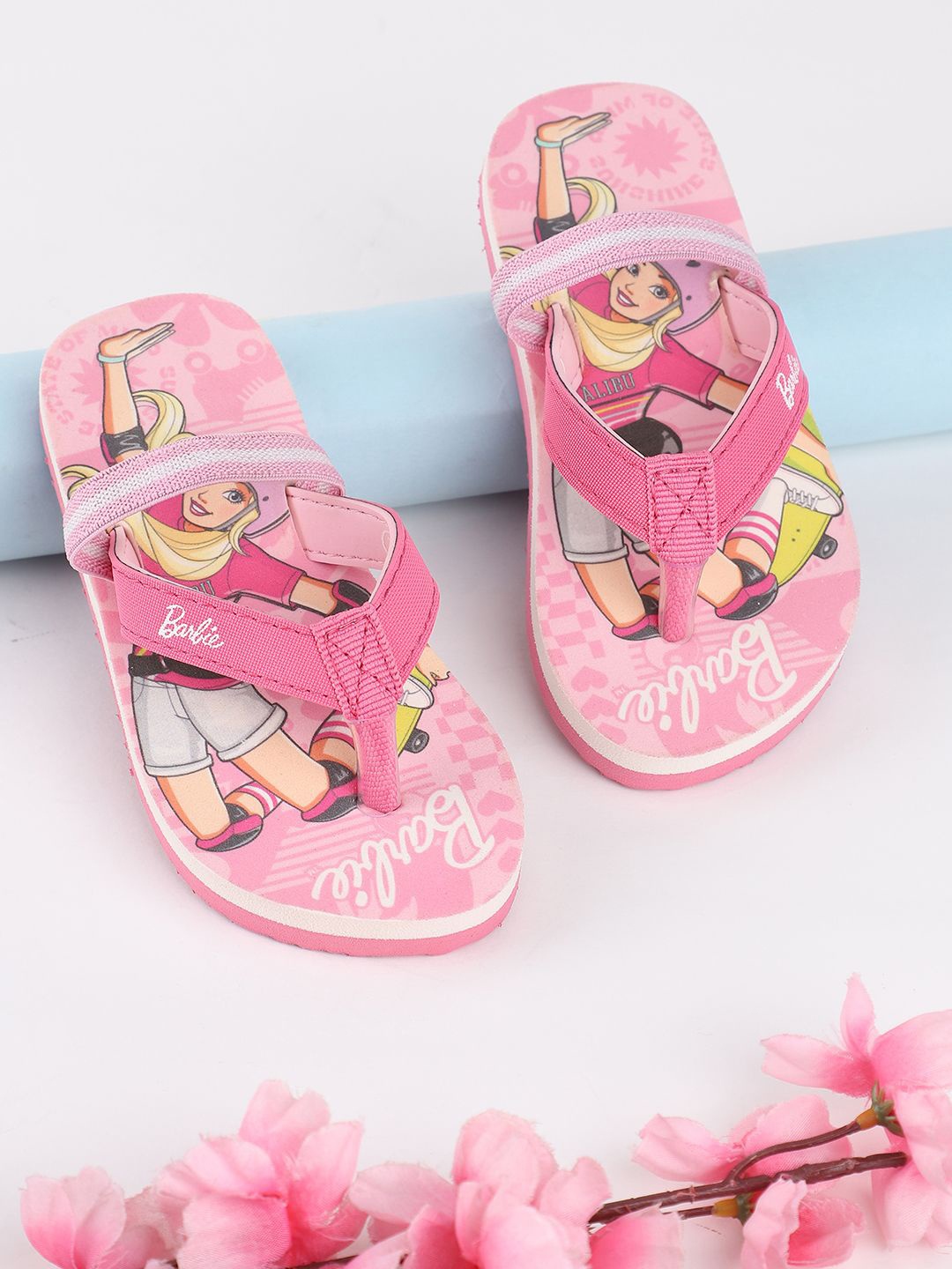 

Kids Ville Girls Barbie Printed Thong Flip Flops, Pink