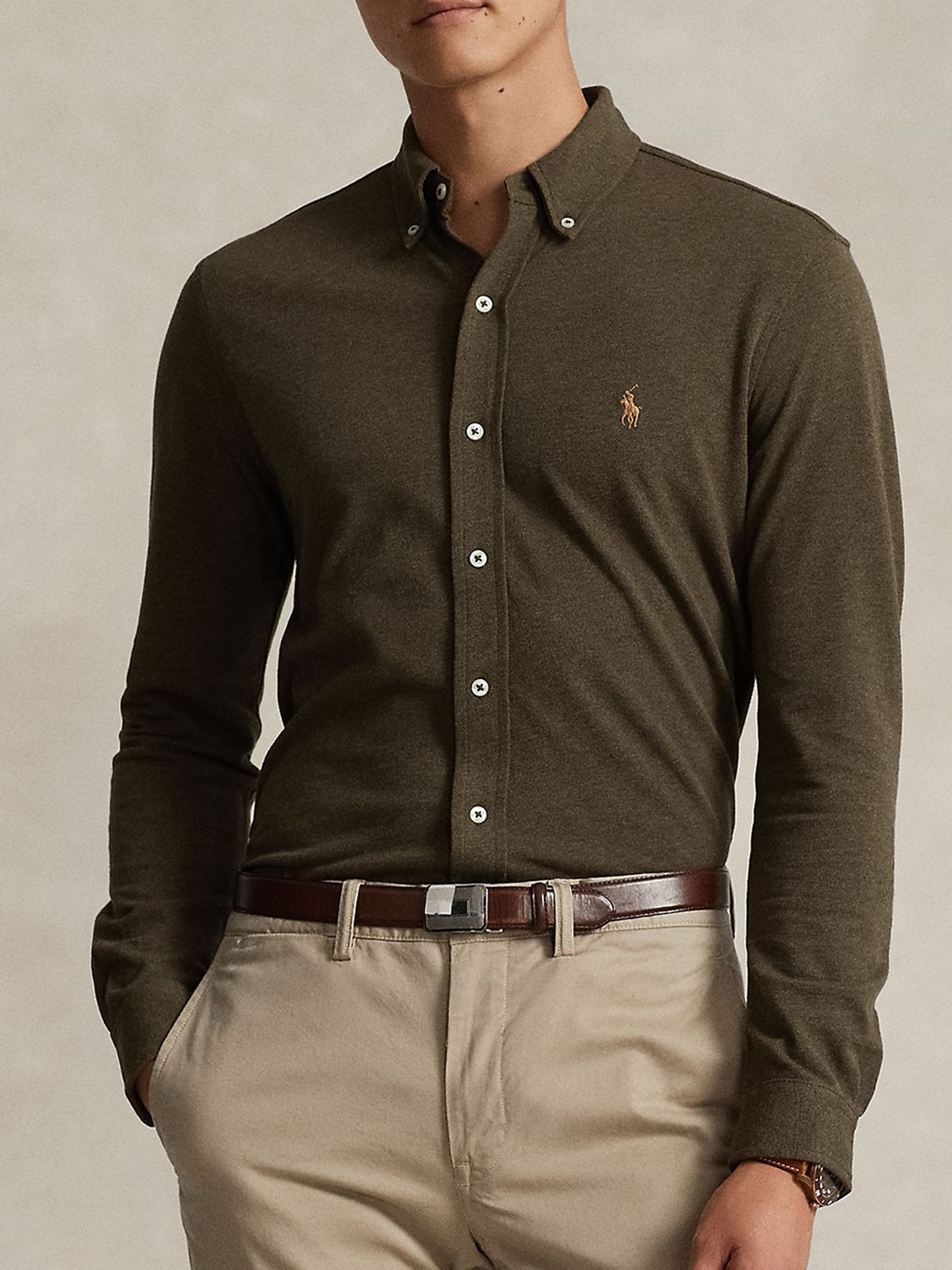 

Polo Ralph Lauren Men Button-Down Collar Textured Cotton Slim Fit Casual Shirt, Green