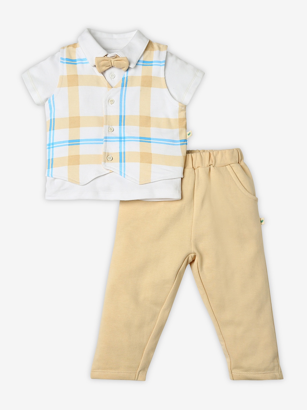 

Ed-a-Mamma Baby Boys Cotton Checked Short Sleeves Shirt Collar Shirt with Trousers, White