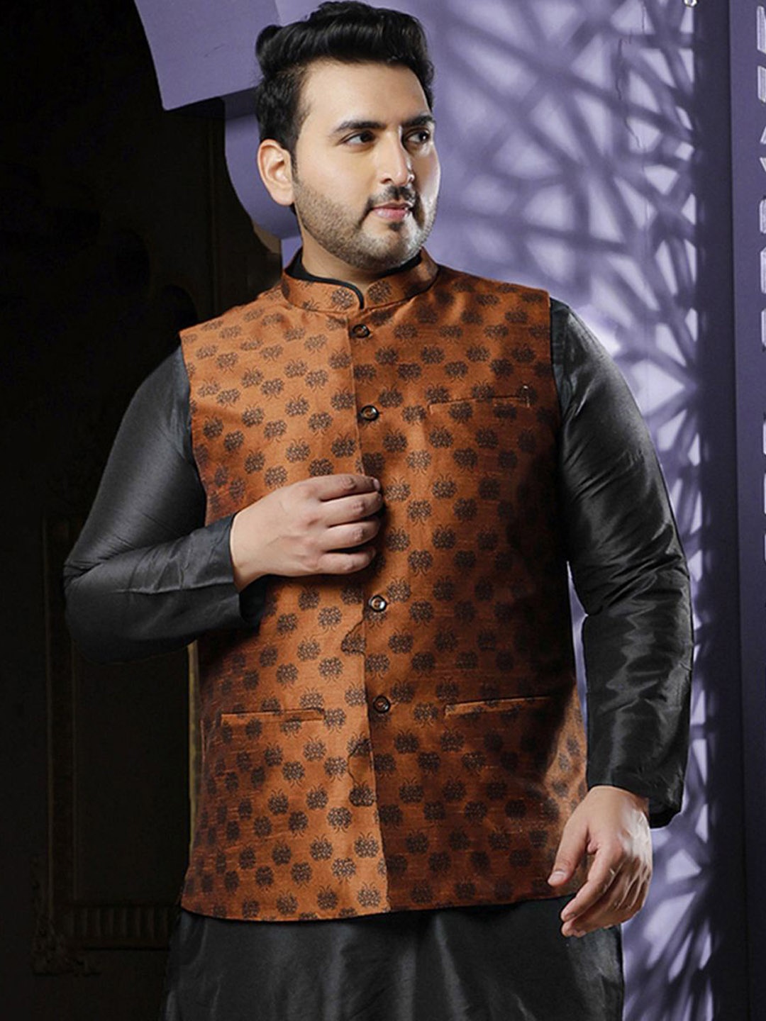 

Sztori Woven Design Nehru Jacket, Copper