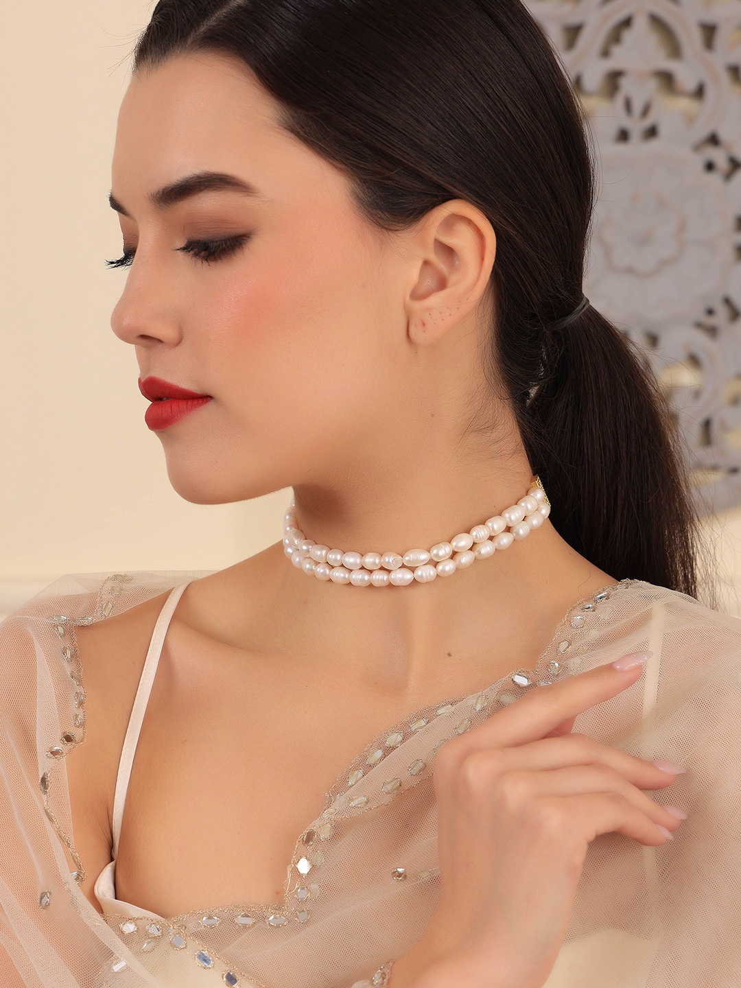 

ROYAL PITARAH Baroque Beauty Pearls Choker Necklace, Gold