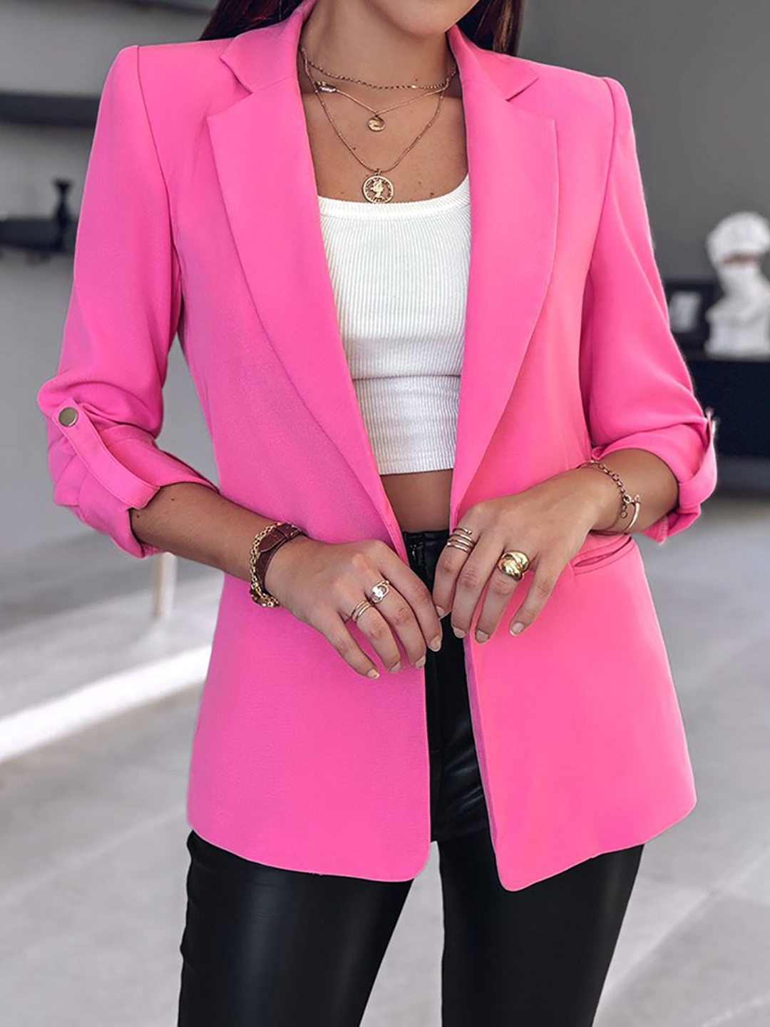 

StyleCast x Revolte Women Lightweight Open Front Jacket, Pink
