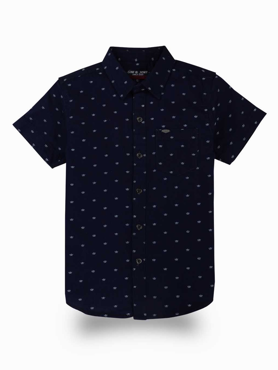 

Gini and Jony Boys Standard Spread Collar Micro Ditsy Printed Cotton Casual Shirt, Navy blue