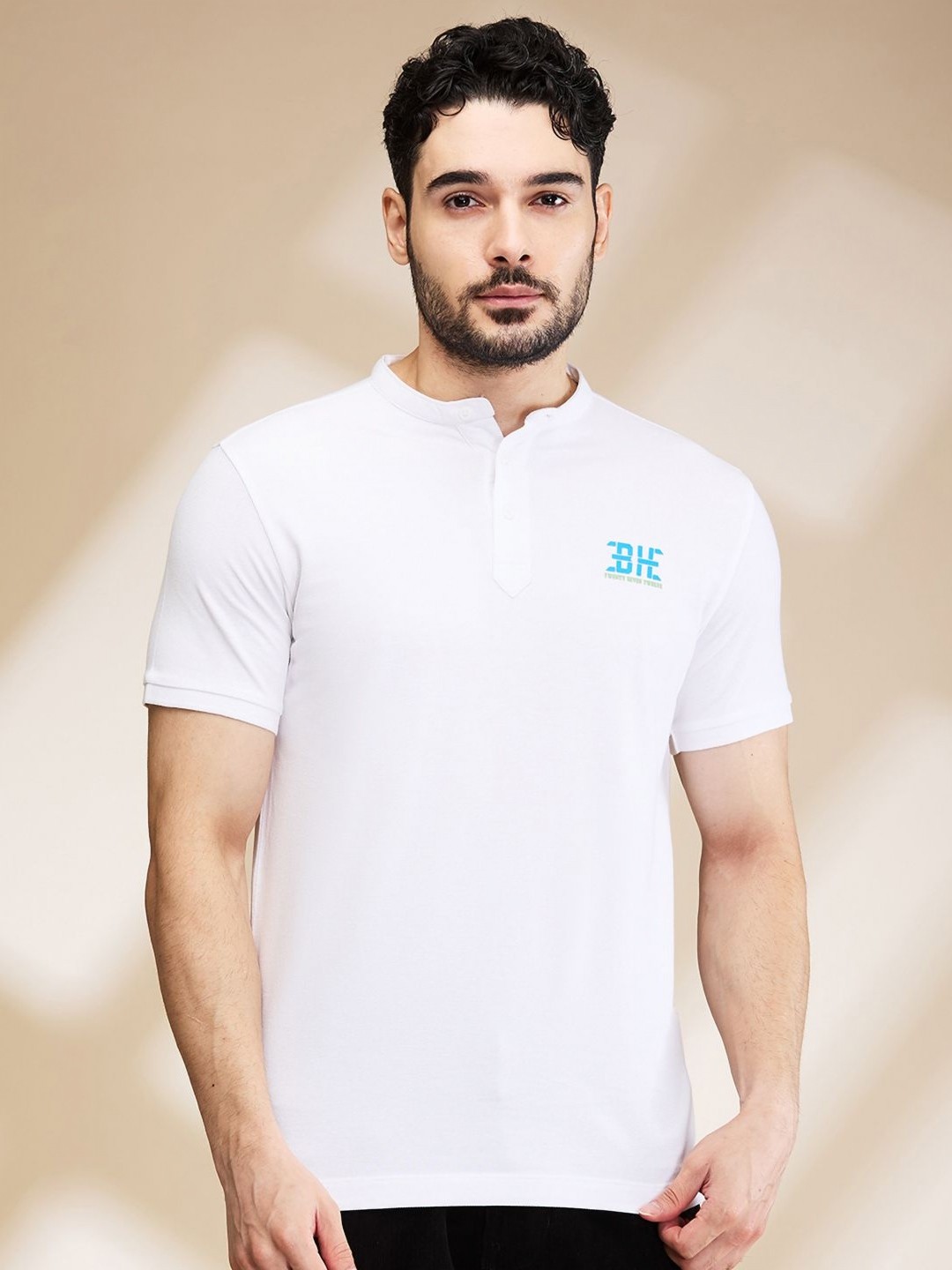 

Being Human Men Solid Henley Neck Cotton T-shirt, White