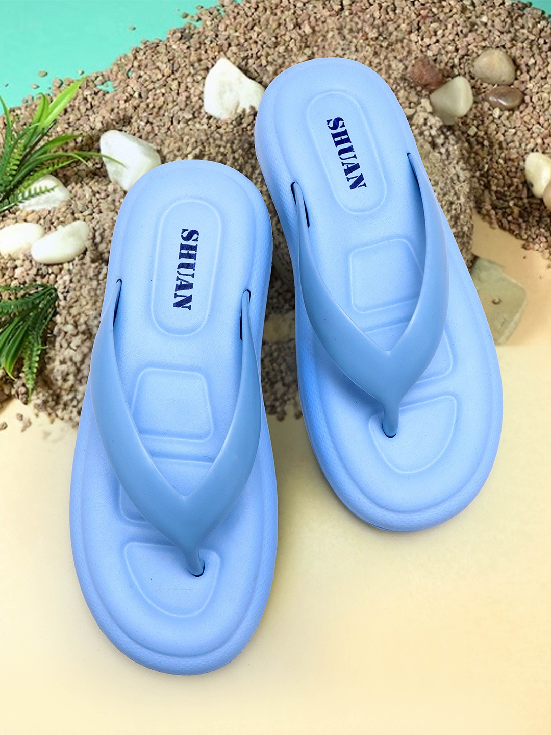 

SHUAN Women Rubber Thong Flip-Flops, Blue