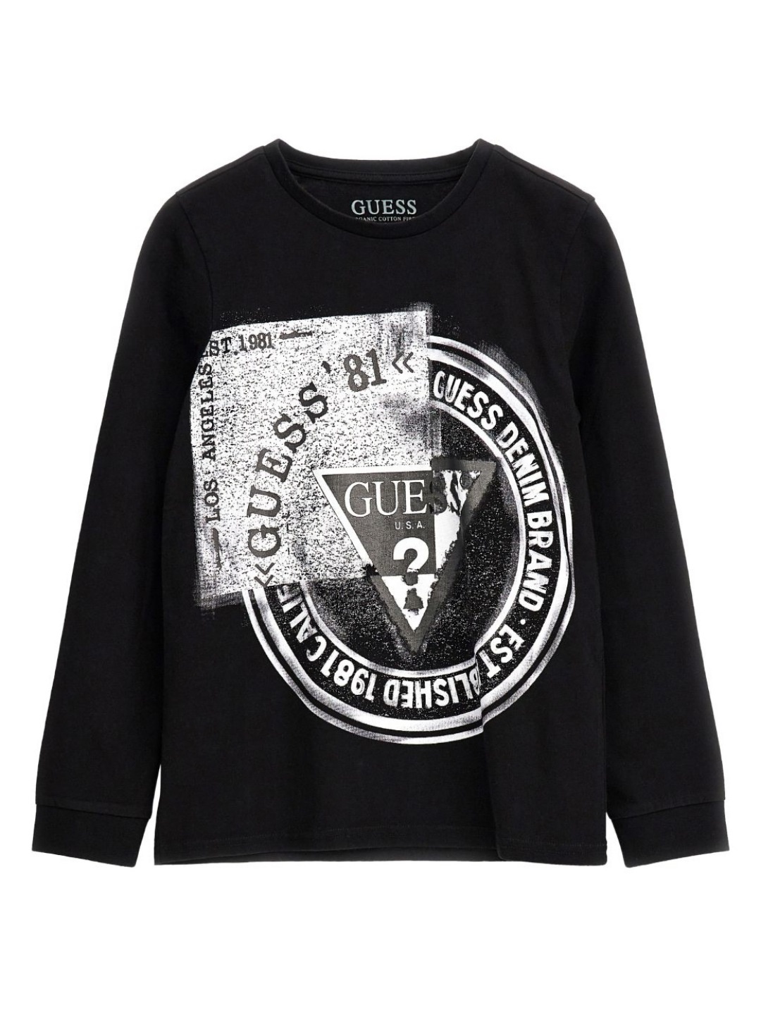 

GUESS kids Boys Graphic Printed Round Neck Cotton T-shirt, Black
