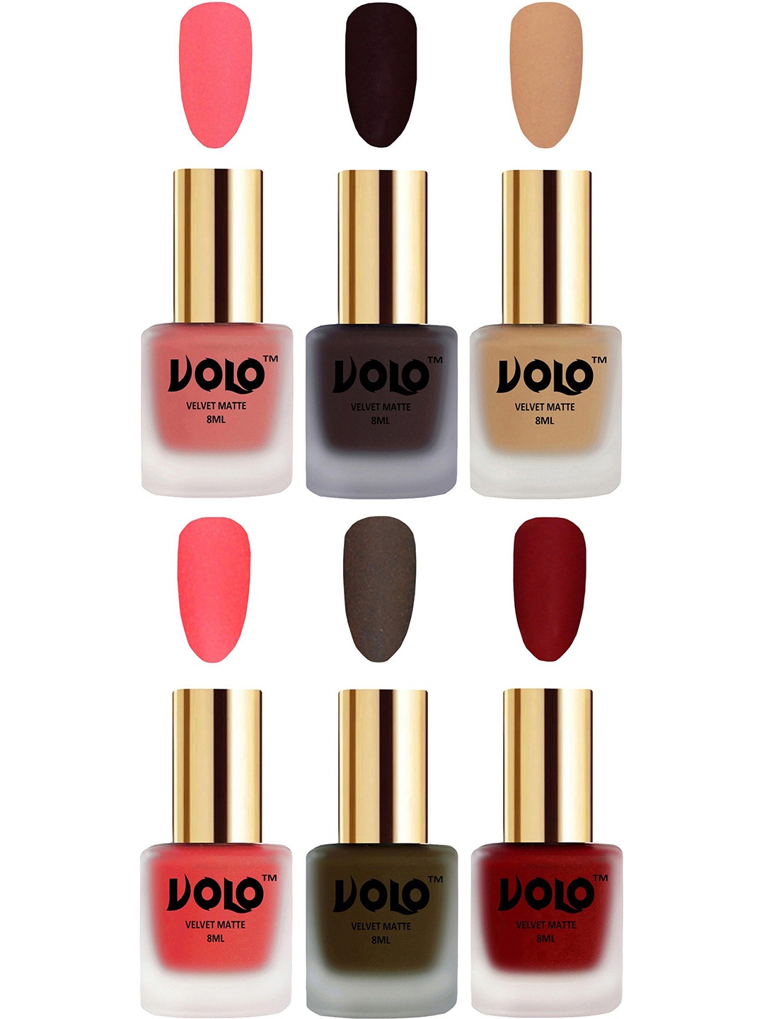

VOLO Set of 6 Velvet Matte Nail Polish - 8 ml Each, Burgundy