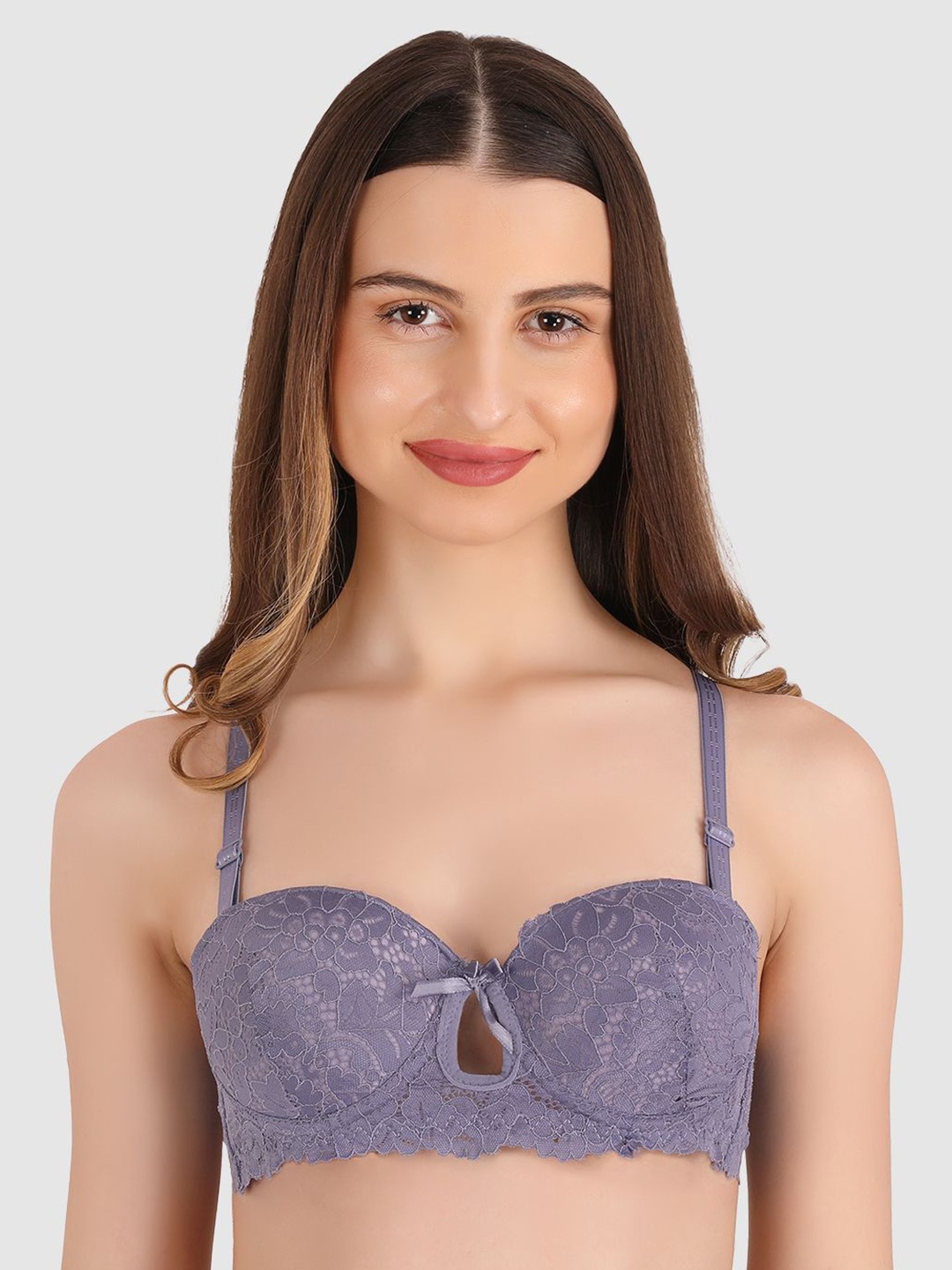 

BRACHY Medium Coverage Underwired Heavily Padded Balconette Bra, Grey