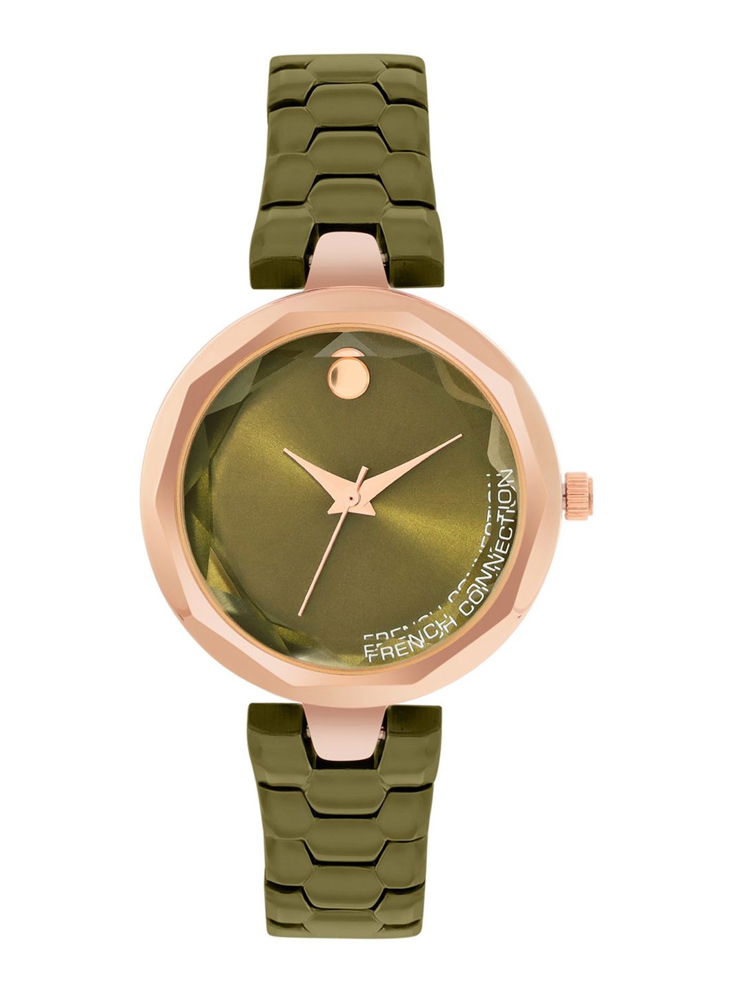 

French Connection Women Embellished Dial & Stainless Steel Bracelet Style Straps Analogue Watch FCH09OM, Olive