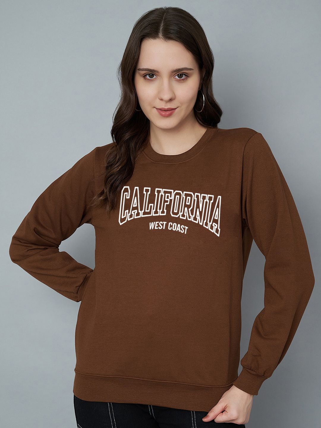 

Trend Level Women Typography Printed Fleece Ribbed Pullover Sweatshirt, Brown