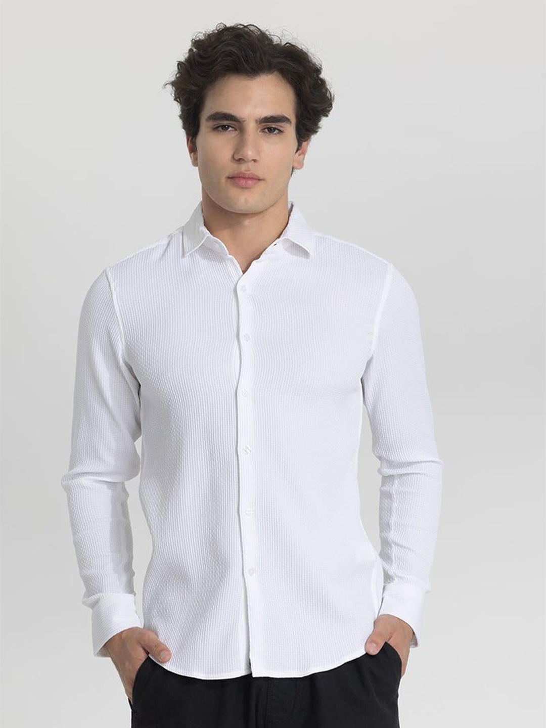 

Snitch Men Smart Regular Fit Spread Collar Solid Casual Shirt, White