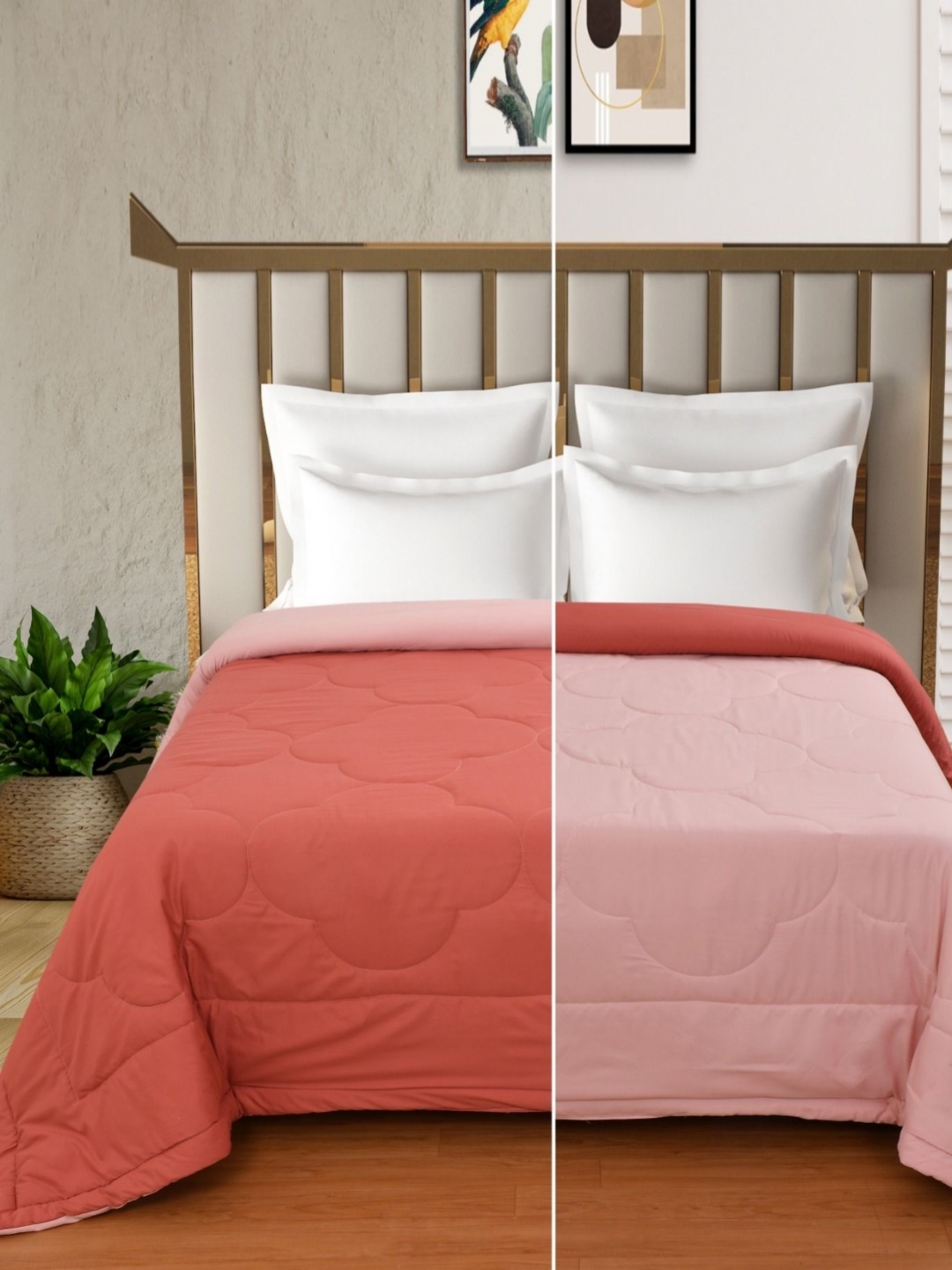 

MallowWorld Red & Pink Geometric Microfiber Mild Winter 150 GSM Double Bed Comforter