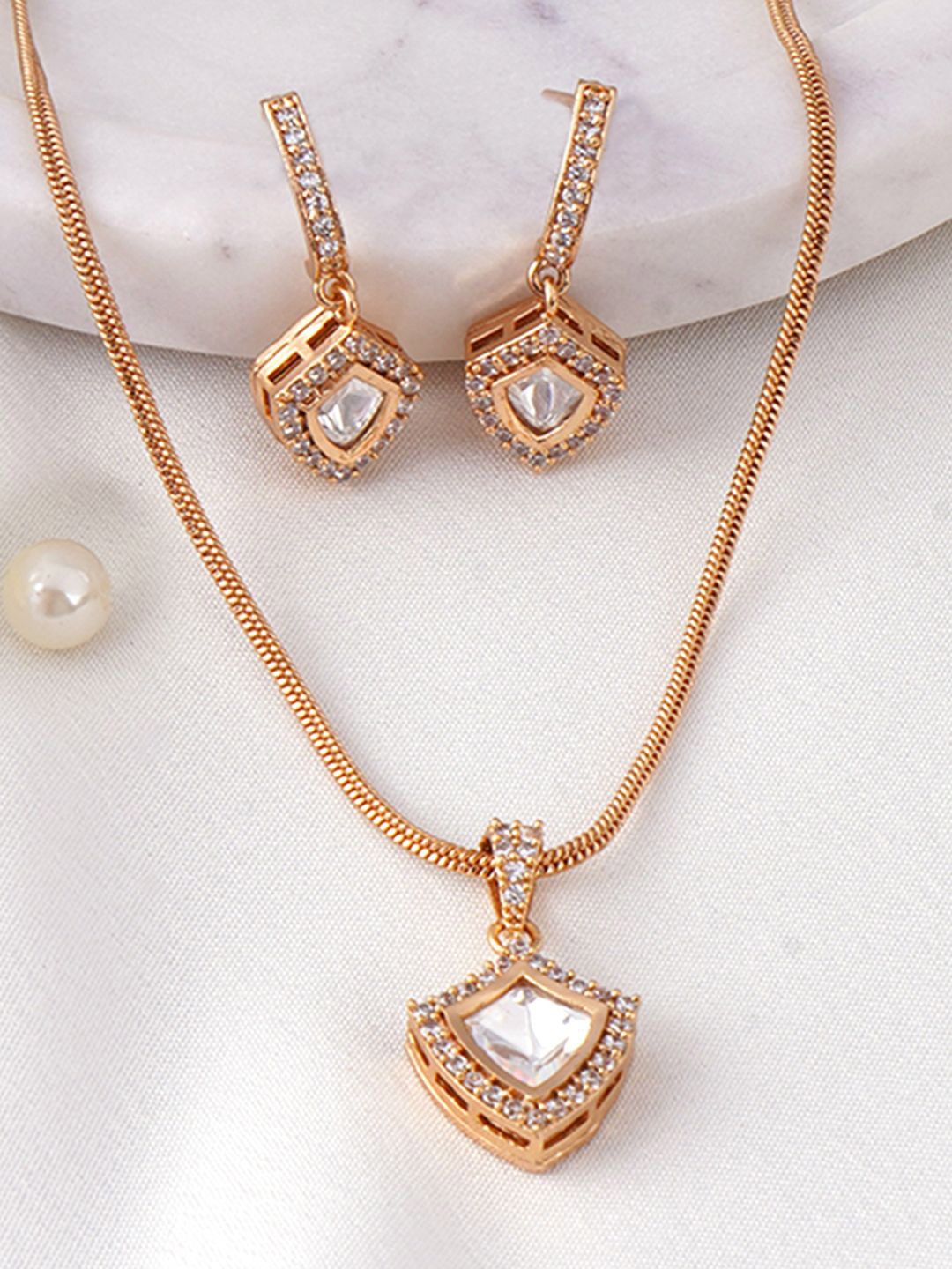 

Adwitiya Collection Gold-Plated American Diamond & Kundan Studded Jewellery Set