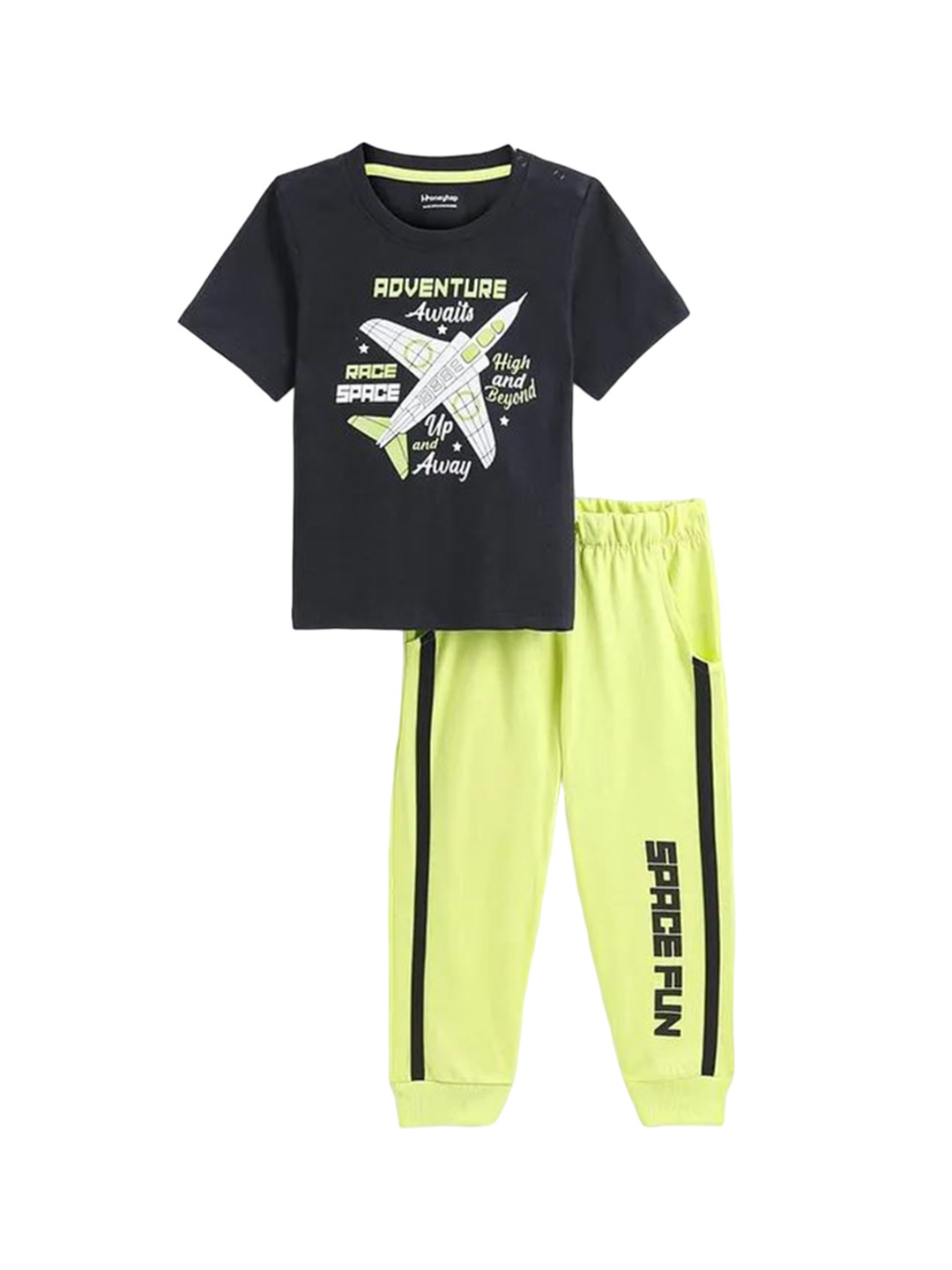 

Honeyhap Boys Graphic Printed Pure Cotton Night suit, Black