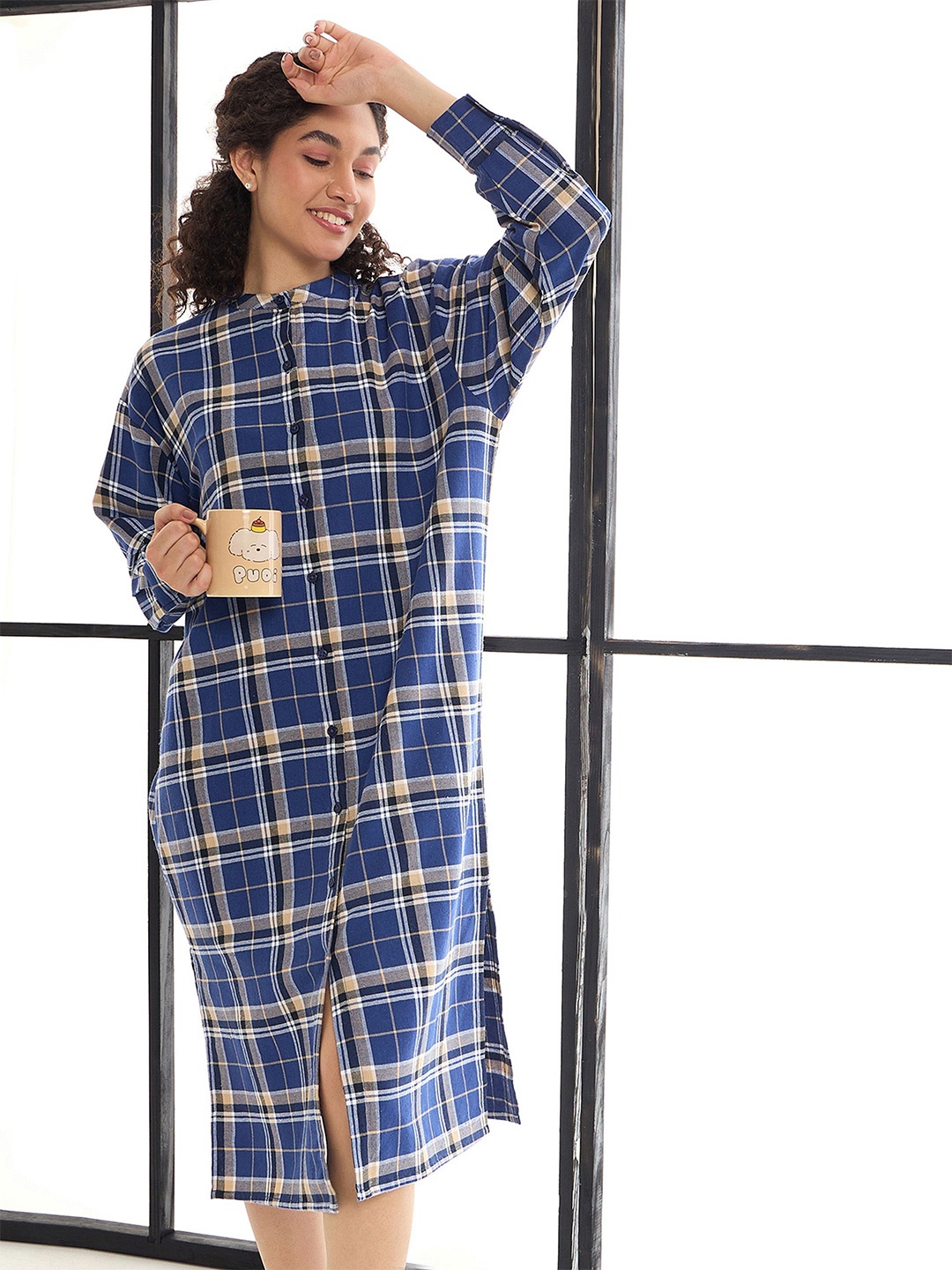 

SASSAFRAS alt-laze Women Checked Nightdress, Blue