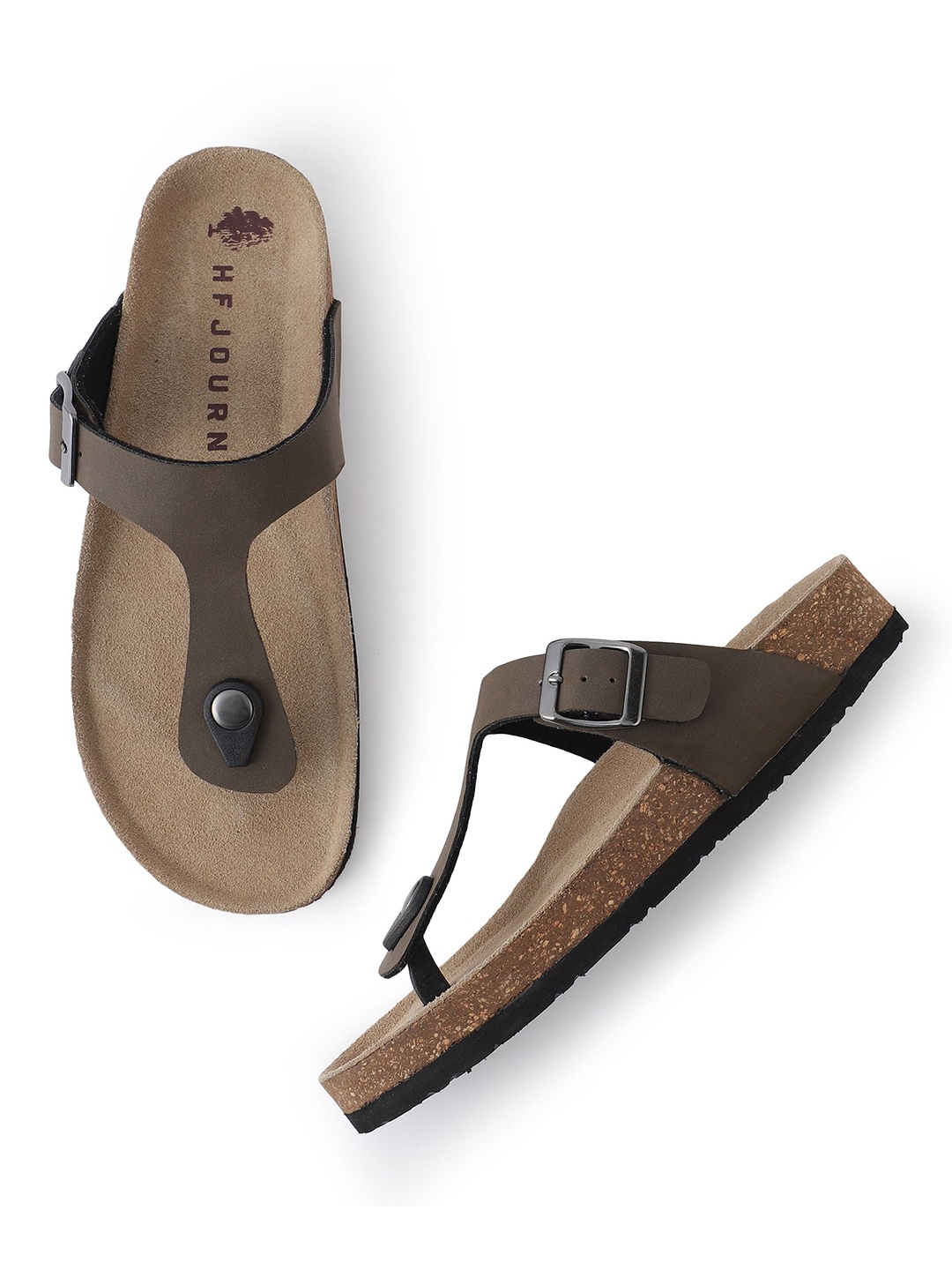 

HF JOURNEY Textured T-Strap Flats, Brown